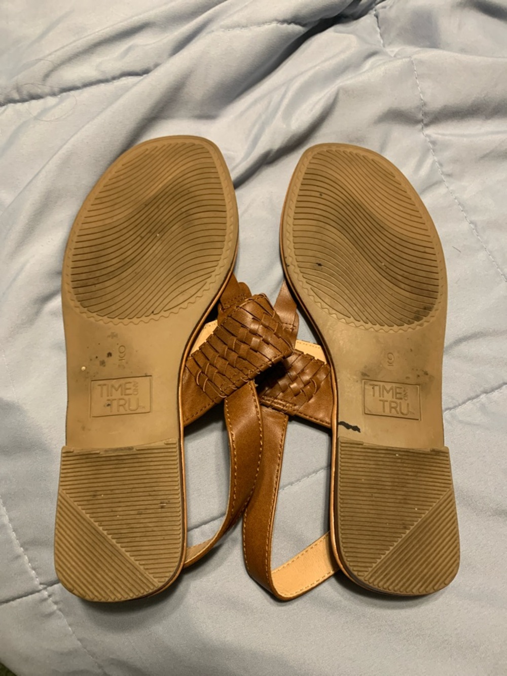 Time and Tru Tan Braided Toe-Post Sandals with Ankle Buckle - Picture 2 of 5